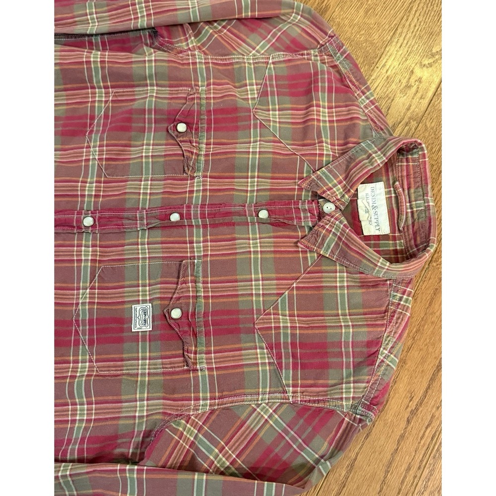 Denim and Supply Ralph Lauren Pearl Snap Shirt Mens L Western Red Green Plaid